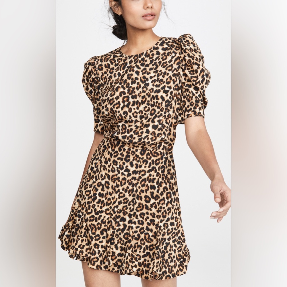 Veronica Beard Lila Puff Sleeve Mini Dress Leopard 14